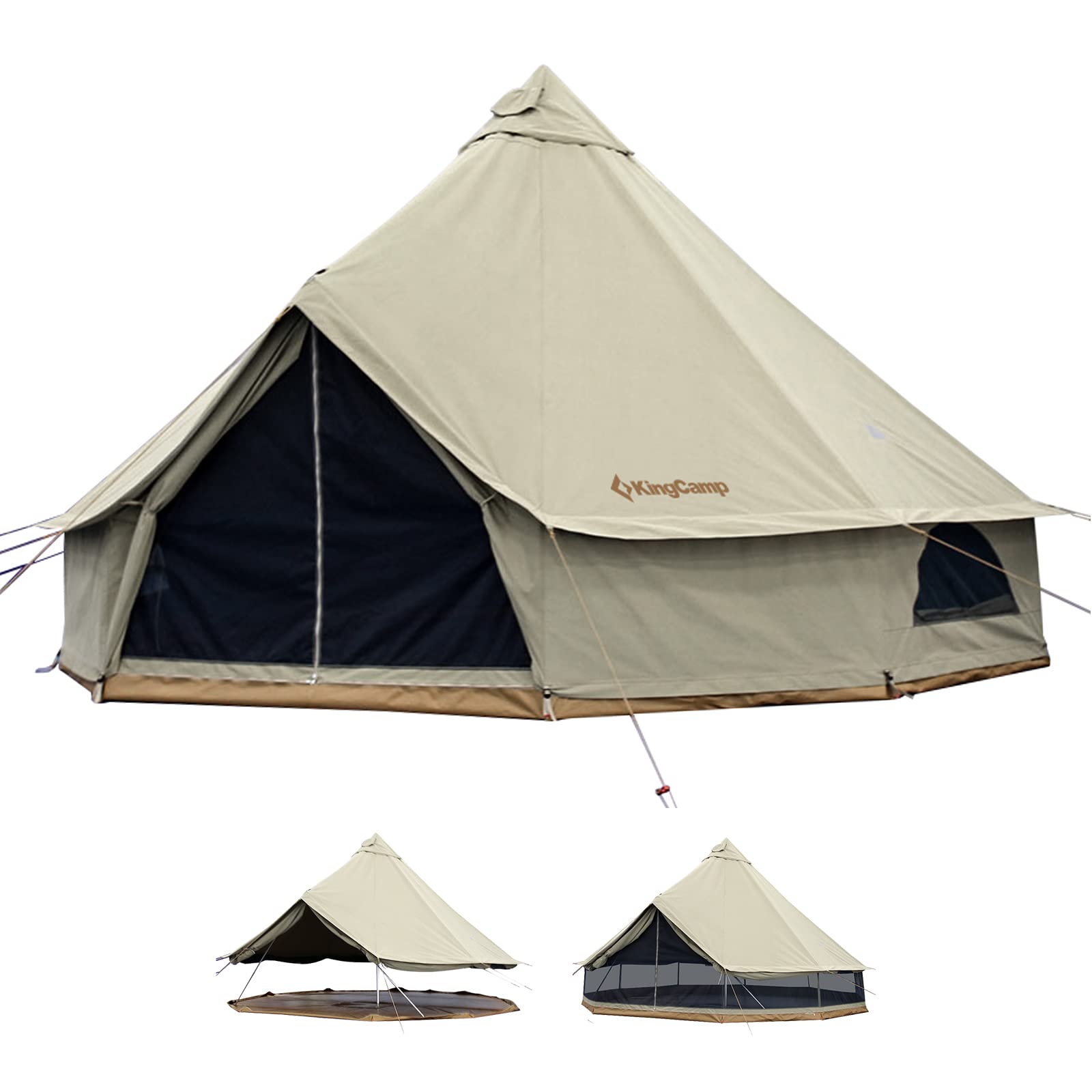 KingCamp Glamping Tent for 4 Seasons, 13.2ft/16.4ft Large Waterproof & Windproof Luxury Bell Yurt Tent w/Stove Jack, Spacious for Family Camping Hunting Parties
