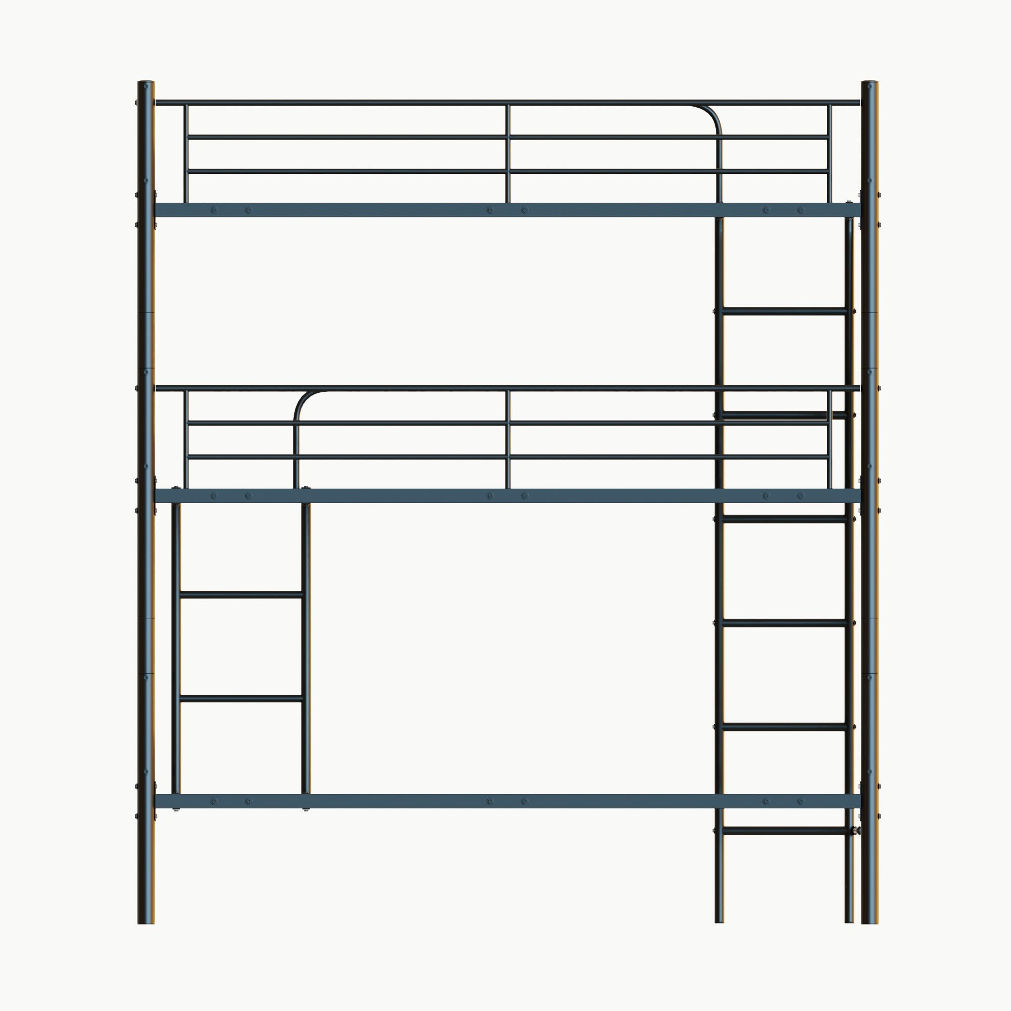 KEIKI Triple Bunk Bed Twin Size,Convertible Metal 3 Tier Bunkbeds with Built-in Ladder,Safety Guardrails,Detachable to 3 Single Beds,for Teens,Adults Bedroom,Dorm,Guest Room,No Box Spring Needed,Black
