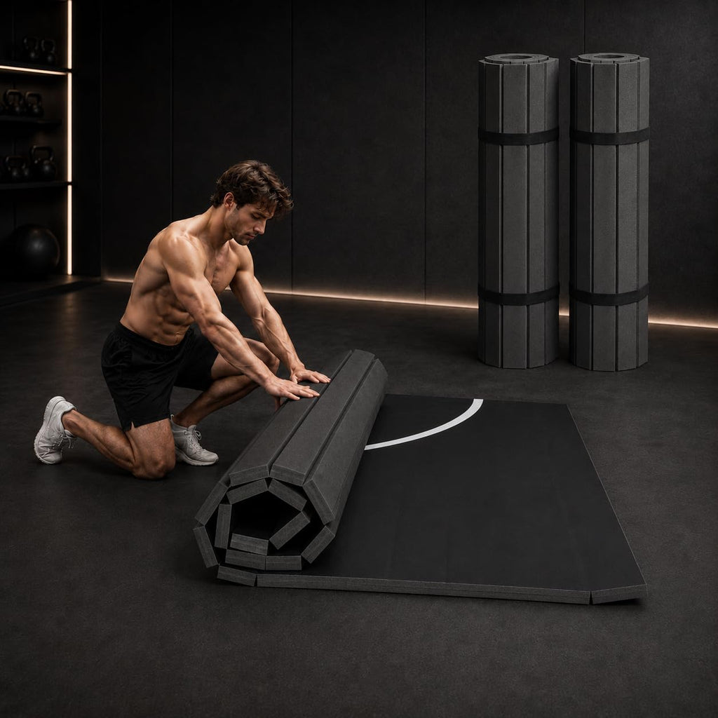 BELINOVA Flexi-Roll Portable Training Mat – 10ft x 5ft Professional Wrestling Flooring for Home Gym & Martial Arts – Quick Setup Padded Mat for MMA, Judo, BJJ and Functional Fitness