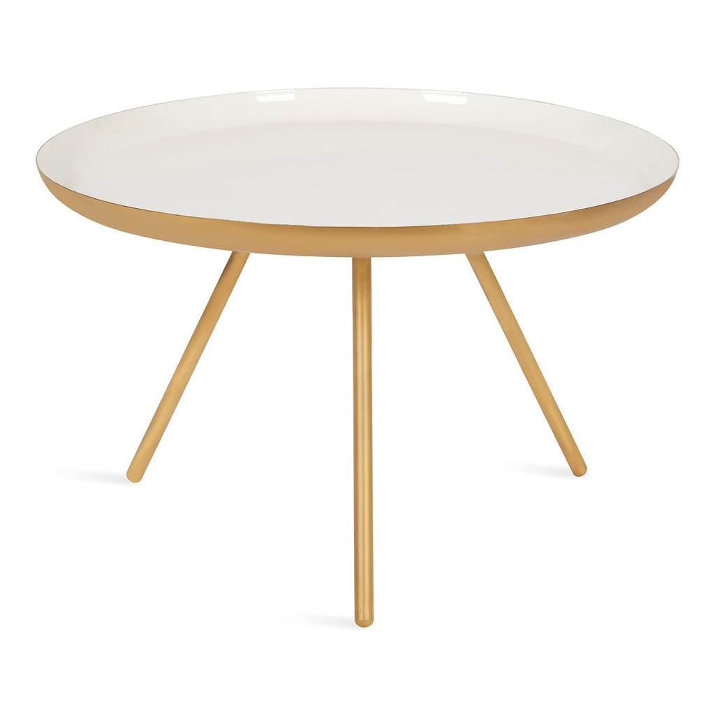 Kate and Laurel Laranya Modern Metal Coffee Table; 25 Inch Diameter; Gold and White; Decorative Round Coffee Table for Display and Storage