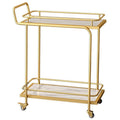 FGQuelleBM Commercial 2/3-Tier Serving Cart with Handles, Rectangular Beverage Cart with Brake Wheels, Marble-Pattern Top & Fence for Cakes(Gold White A)