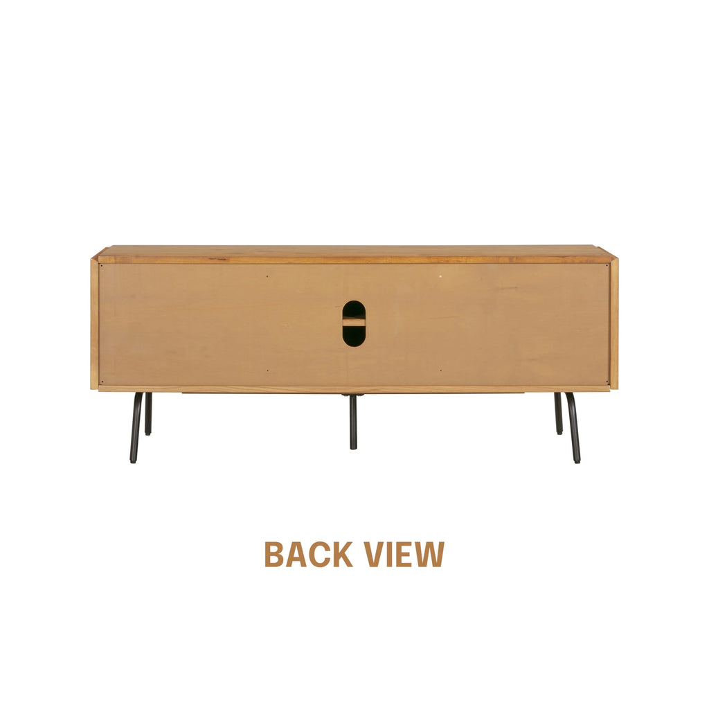 NTC Veil TV Stand with 3 Doors for TVs up to 60’’, Media Console with Vertical Groove Design and Metal Legs, Modern Entertainment Center for Living Room and Bedroom, Effortless Assembly, Teak Look