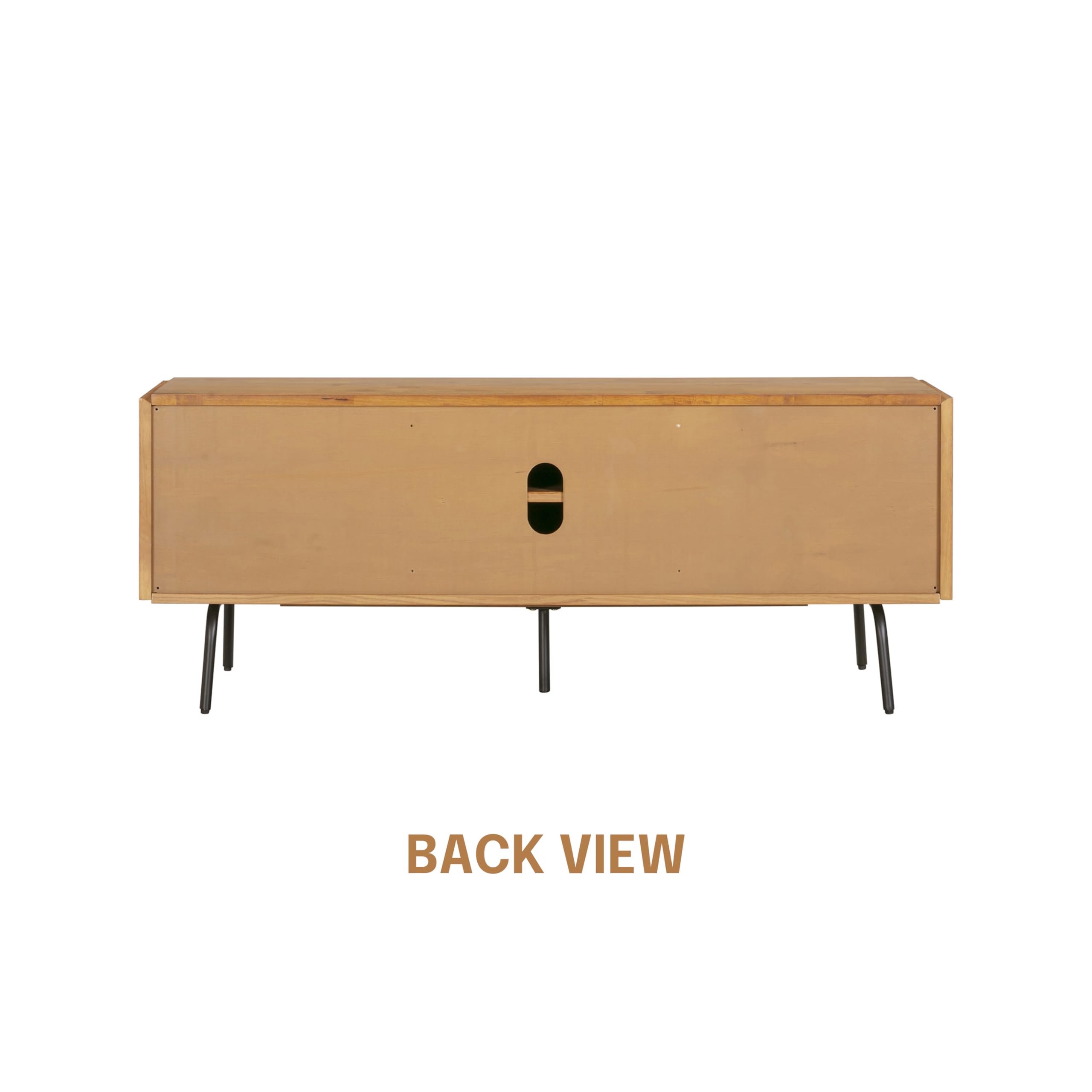 NTC Veil TV Stand with 3 Doors for TVs up to 60’’, Media Console with Vertical Groove Design and Metal Legs, Modern Entertainment Center for Living Room and Bedroom, Effortless Assembly, Teak Look