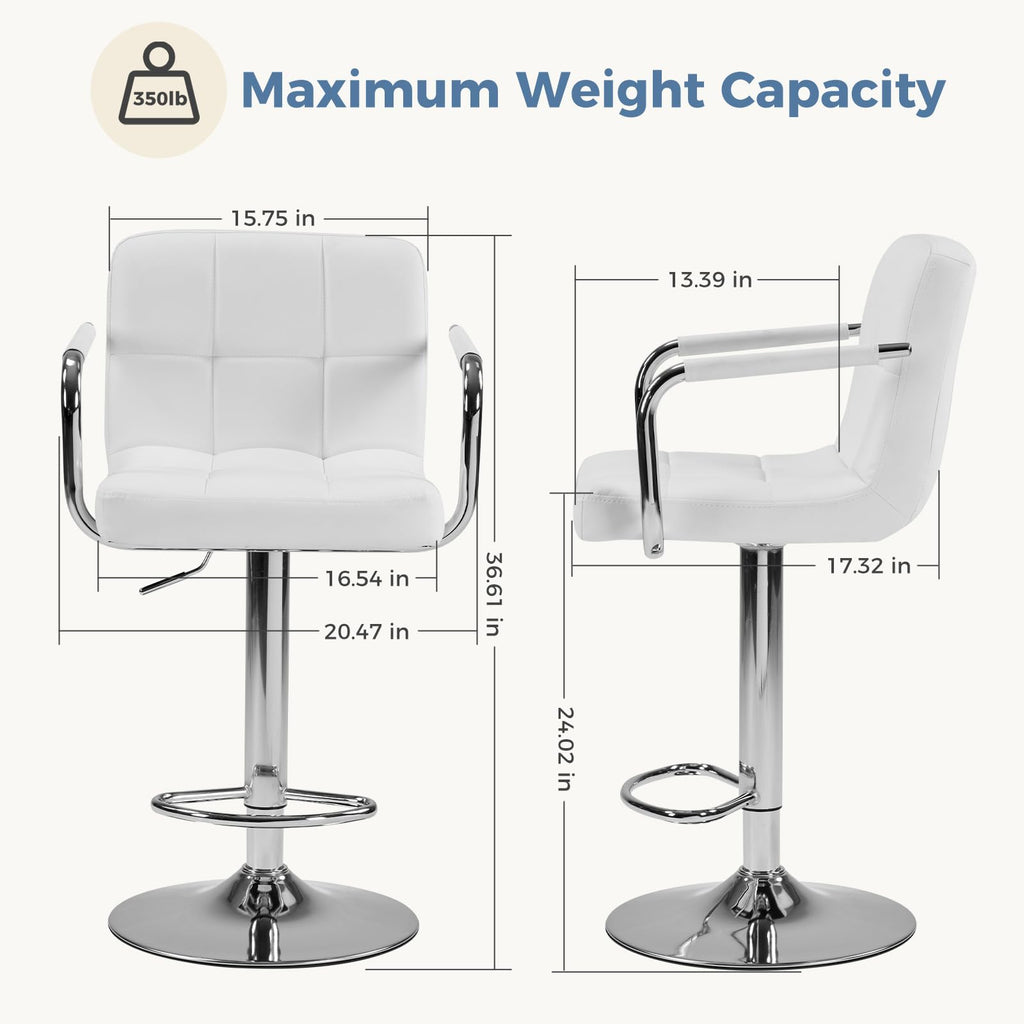 DUMOS Bar Stools Set of 4, Adjustable Swivel Bar Chairs with Padded Armrests and Ergonomic Backrest for Kitchen Island Counter Pub Dining Room, Water-Resistant PU Leather, White