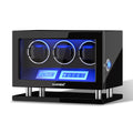 DUKWIN Watch Winder for 3 Automatic Watches,Fingerprint Lock Watch Winders with LCD Touchscreen, Blue LED Light, Remote Control,Adjustable Pillow and Quiet Motor for Universal Watches, 5TPD