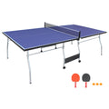 Compact Ping Pong Table, 8ft Mid-Size Indoor/Outdoor Table Tennis Game Set, Foldable, Portable Table Tennis Table with Net, 2 Table Tennis Paddles and 3 Balls, Blue