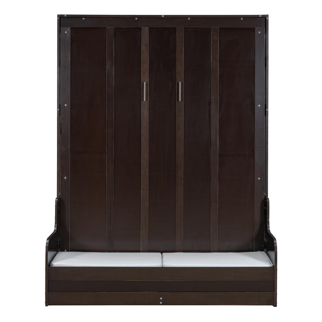 Ball & Cast Murphy Bed Wall Bed Queen Size with Cushion,Sofa Platform Bedfram Chest can be Folded,Wood Folding Hideaway w/Slat Support,Space-Saving Furniture for Guest Room,Study,Office,Espresso