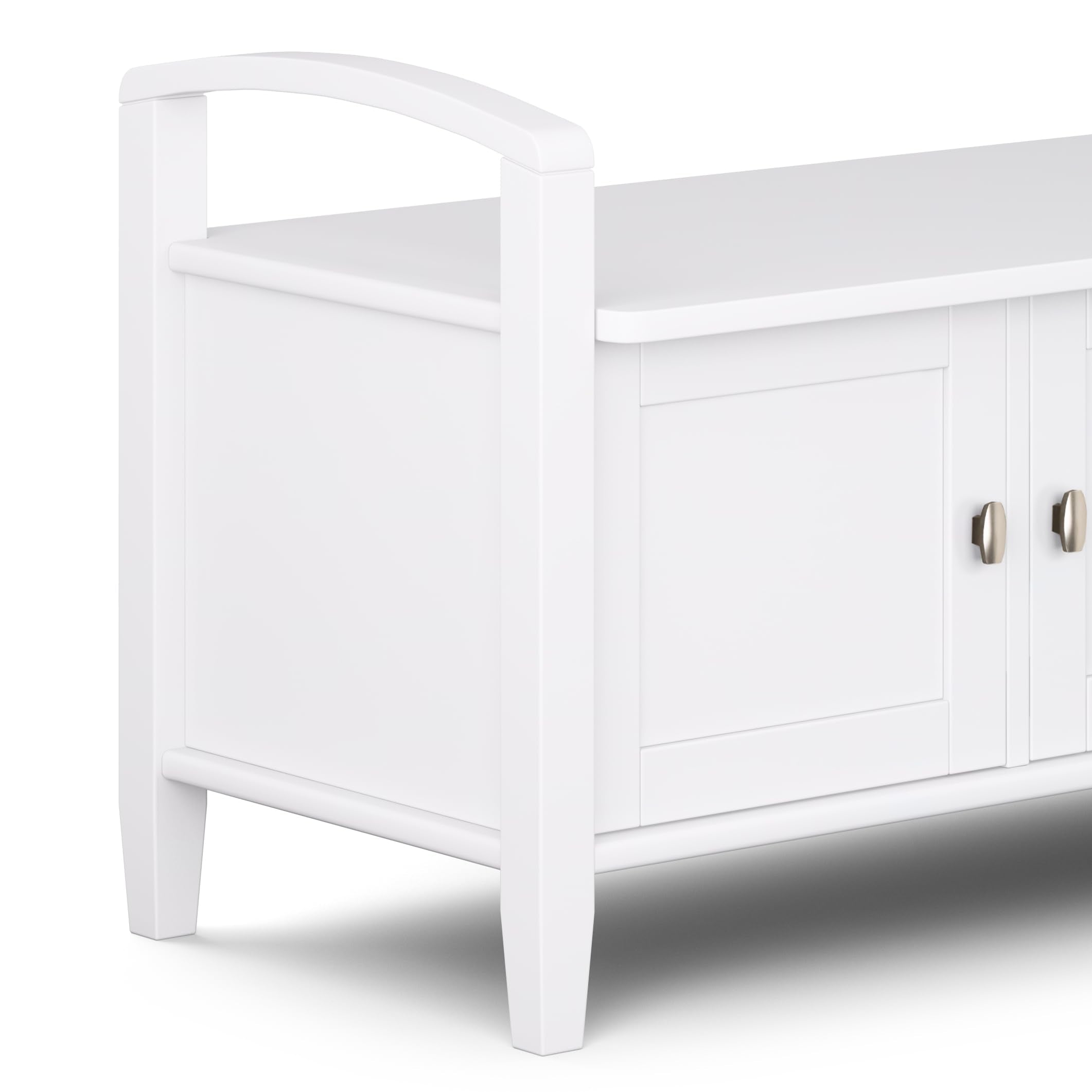 SIMPLIHOME Warm Shaker Entryway Storage Bench - 44 inch Wide Solid Wood Storage Seat in White, Transitional Bench Seat for Mudroom or Living Room with Lift-Up Lid and Shaker-Style Panels
