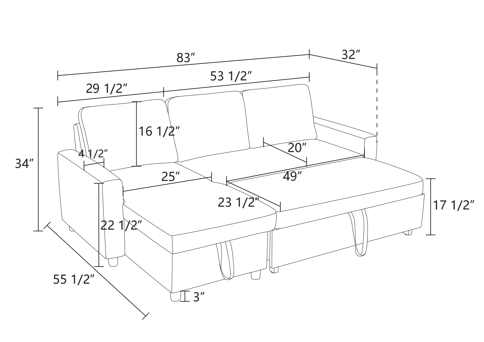 Trygoal Pull Out Couch, L Shaped Sectional Couch with Pull Out Bed, Convertible Sofa Bed with Storage Chaise, Queen Size Sleeper Sofa, Sofa Bed Couch, Sleeper Sofa with Storage, Gray