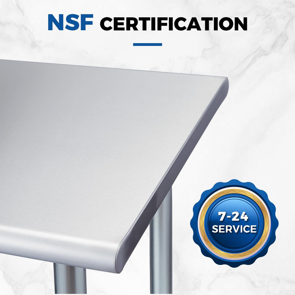 Profeeshaw Stainless Steel Prep Table 72x24 Inch NSF Commercial Work Table with Undershelf Heavy Duty Table for Kitchen Restaurant Home Hotel