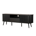 JONATHAN Y Damien 70" Mid-Century Fluted Wood TV Stand for TVs up to 75 Inch, Entertainment Center with Soft-Close Doors and Drawer, Media Console for Living Room, Black TVS1001C