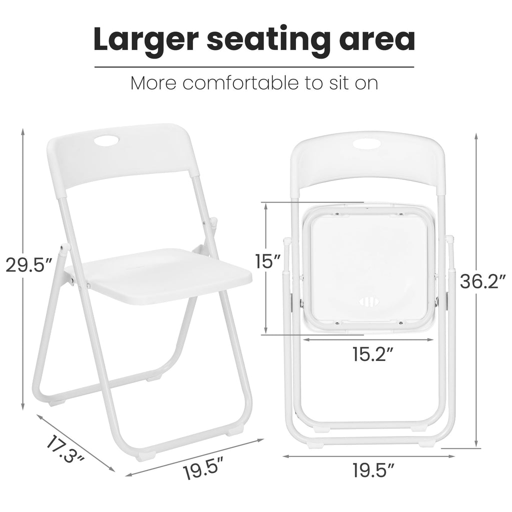 EDWINENE White Folding Chairs 30 Pack Foldable Plastic Chairs Portable Stackable Sturdy Seats for Offfice Family Wedding Dinner Party Events Entertaining, Steel Frame, Heavy Duty 350 lbs Capacity
