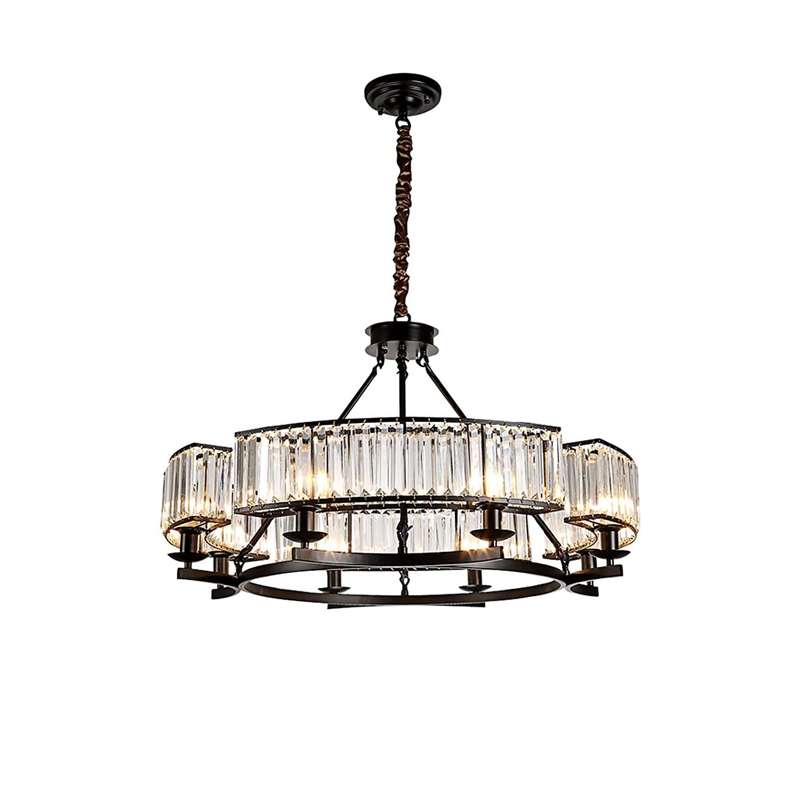 yomay Farmhouse Crytal Chandeliers Dining Room Pendant Light Fixture Black Chandelier with K9 Crystal for Living Room Dining Room Foyer High Ceiling