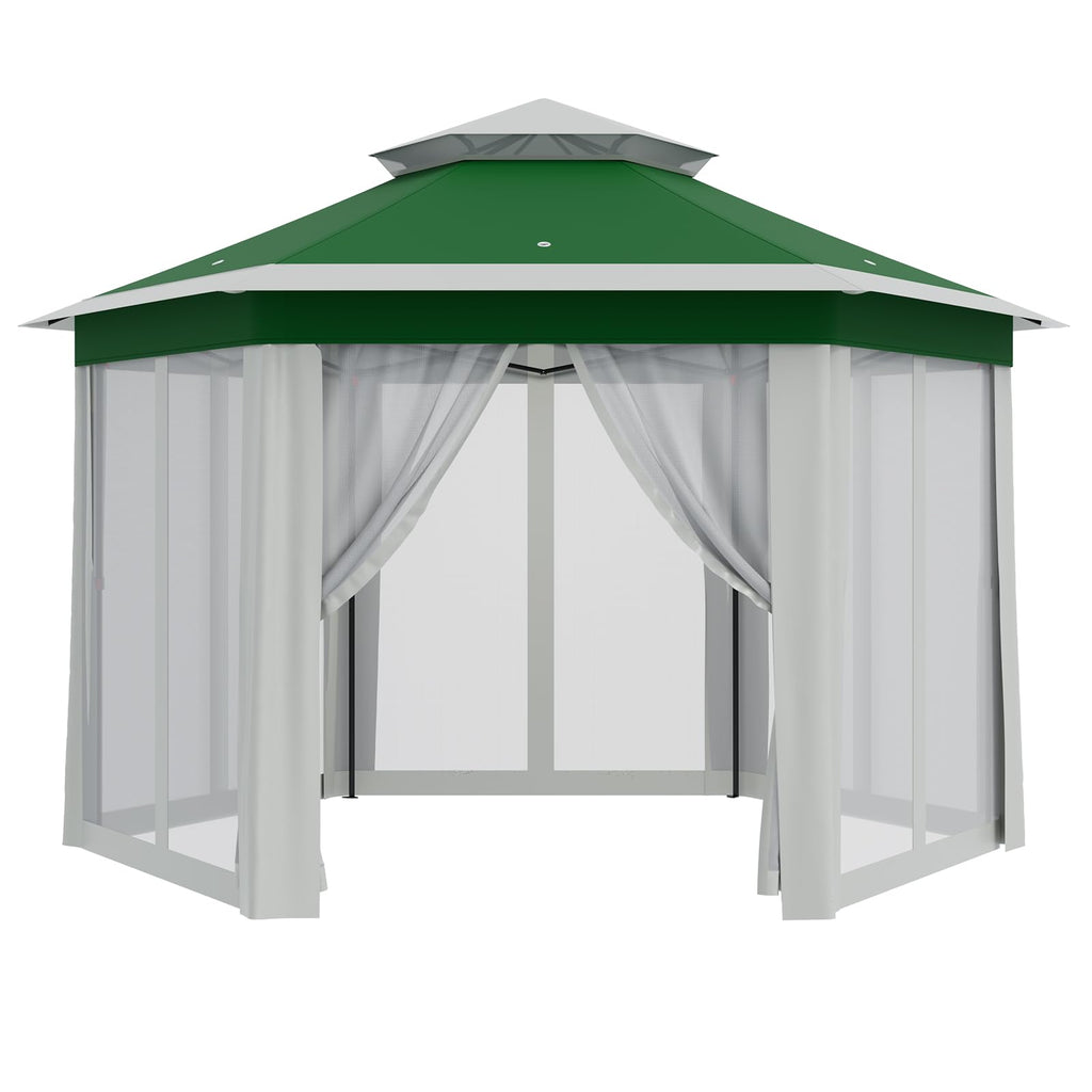 Patikuin Hexagonal Pop-Up Gazebo Tent 13x13 FT – Double Vent Roof, Mosquito Netting, UV & Water Resistant, Adjustable Height, Portable Canopy with Carry Bag for Patio, Backyard, Lawn Parties – Green