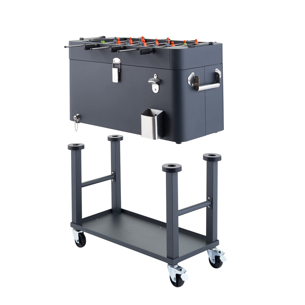 TRINITY 80 Quart Beverage Cooler and Ice Chest with Foosball Table Top and Bottle Opener, Rolling Cart and Storage Shelf, Detachable Tub, 96 Can Capacity, Includes Protective Cover, Charcoal Gray
