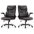 Sweetcrispy Ergonomic Computer Gaming Office Chair Set of 2, Heavy Duty Task Desk Swivel Rolling Chairs with Wheels, Flip-up Arms, Adjustable Height, PU Leather,Dark Brown