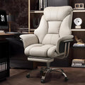 Executive High-Back Office Chair, Beige PU Leather, 550 Lbs Capacity, Retractable Footrest, Swivel with Chrome Base