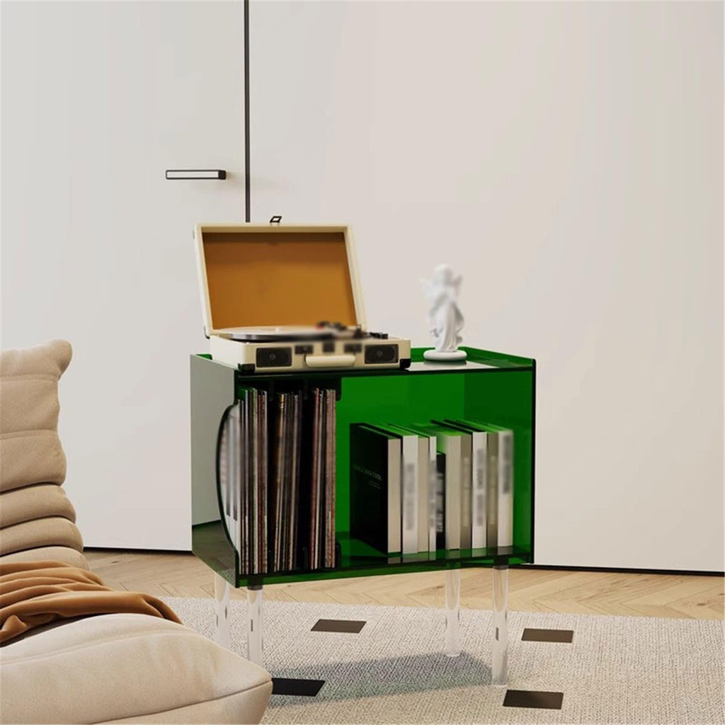 FURUIM2024M Record Rack Home Storage Rack Acrylic Vinyl Record Cabinet with Feet Side Table Magazine