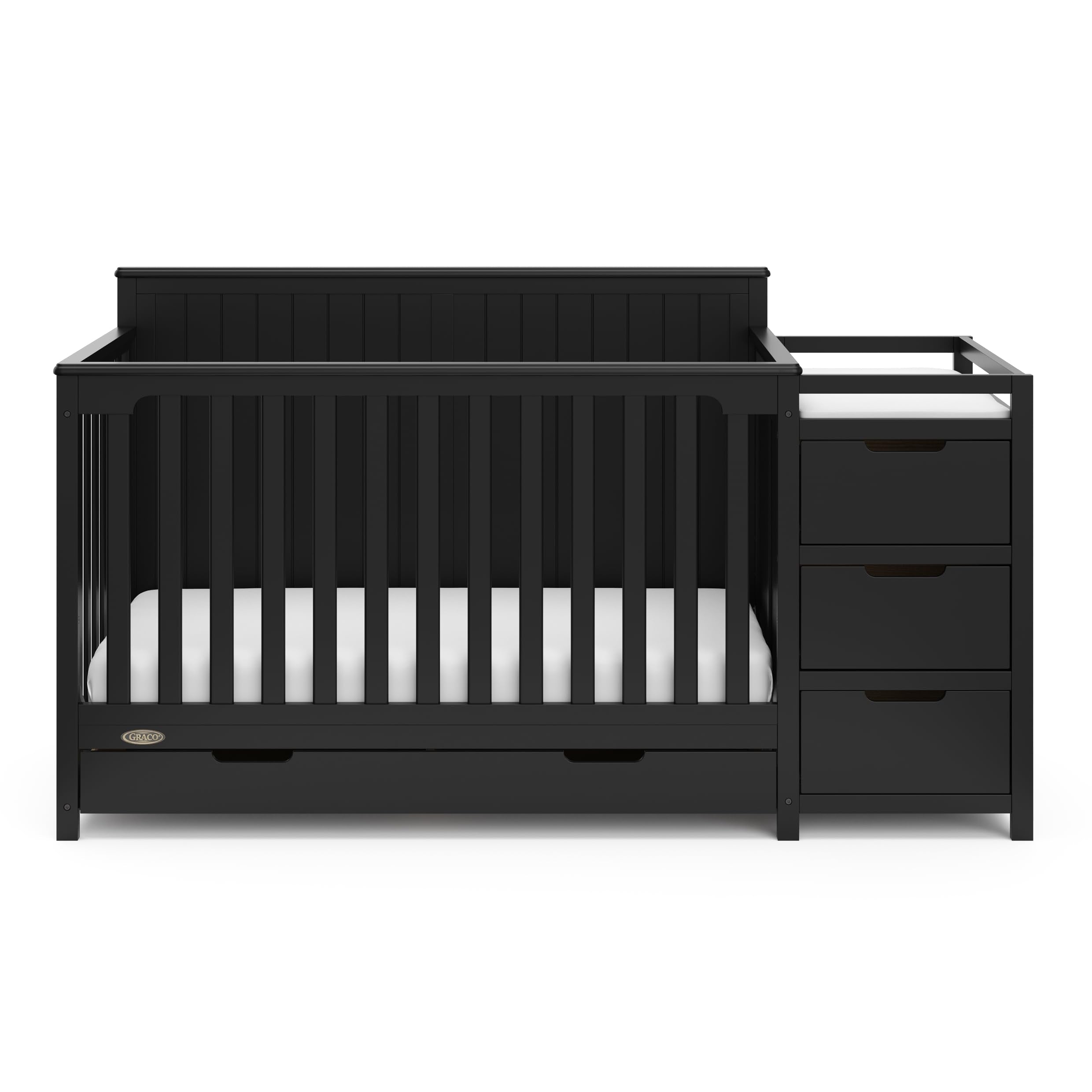 Graco Hadley 5-in-1 Convertible Crib & Changer – GREENGUARD Gold Certified, Fits Standard Crib Mattress, Converts to Toddler Bed and Full Bed, 4 Adjustable Mattress Heights (Black)