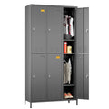 6 Door Metal Storage Locker for Employees,Heavy Duty Steel School Locker with Adjustable Shelves and 18 Hooks,Metal Lockers for Office,Gym,Home,72"H x 35.4"W x 15.75"D,Dark Grey,Assembly Required