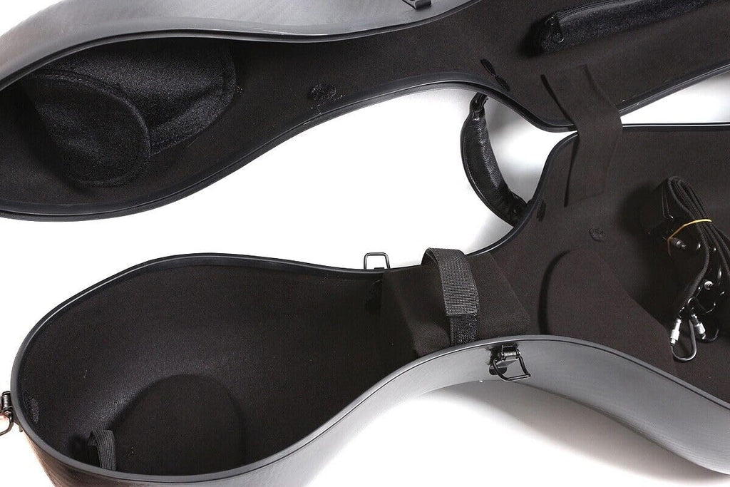 Hard Cello Case 4/4 Full Size Mixed Carbon Fiber Strong & Ultralight Cello Box with 2 Bow Holders & 2 Strong Handle & 2 Back Straps & Wheels Cello Bag (Black Braided Carbon Fiber)