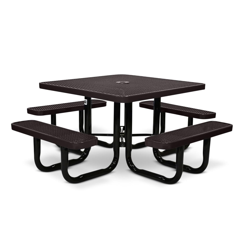 46” Square Heavy-Duty Expanded Metal Brown Picnic Table