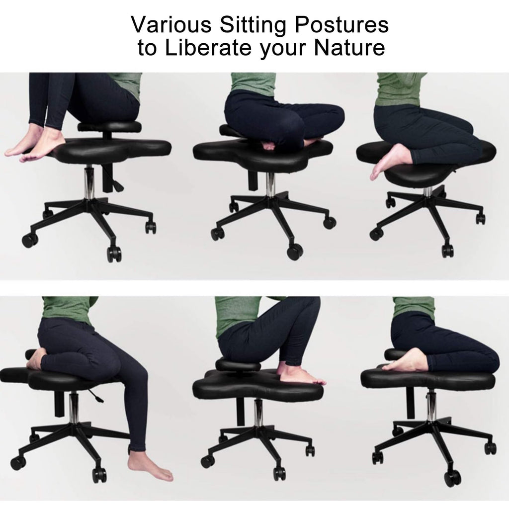 GenSDH Cross Legged Office Chair Meditation Kneeling Chair, Ergonomic Seat, Height Adjustable 2 Cushions Orthopedic Chairs, Five Pronged with Caster Support,Gr-Electroplated Legs