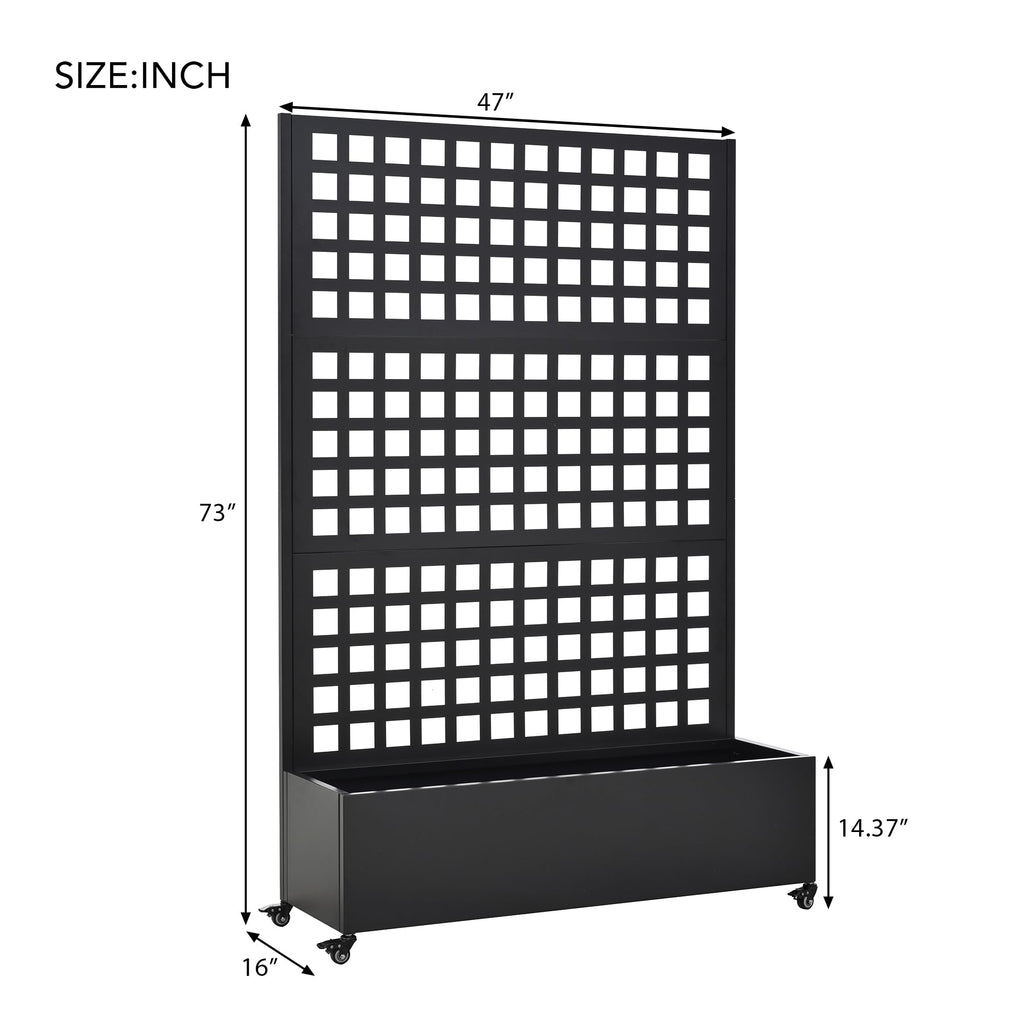 KEIKI 73"x47"x16" Planter Trellis Box with Wheels, Metal Outdoor Resin Raised Garden Bed for Climbing Plants, Large Weather-Resistant Design, Black