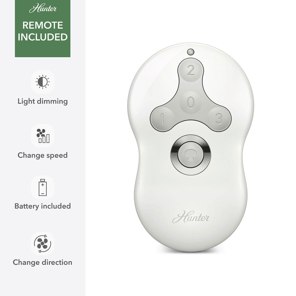 Hunter 52 inch Indoor Ceiling Fan with LED Light and Remote Control - White Modern Ceiling Fan, Low Profile Mount, 4 Blades, For Bedroom, Living Room, or Kitchen, Quiet - Dempsey 59242, Fresh White