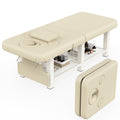 Extra Large 34 in × 80 in Folding Stationary Massage Table with Adjustable Backrest & Armpit Opening , Heavy-Duty Metal Frame Treatment Bed for Spa, Physical Therapy, Tattoo, Facial - Beige Gray