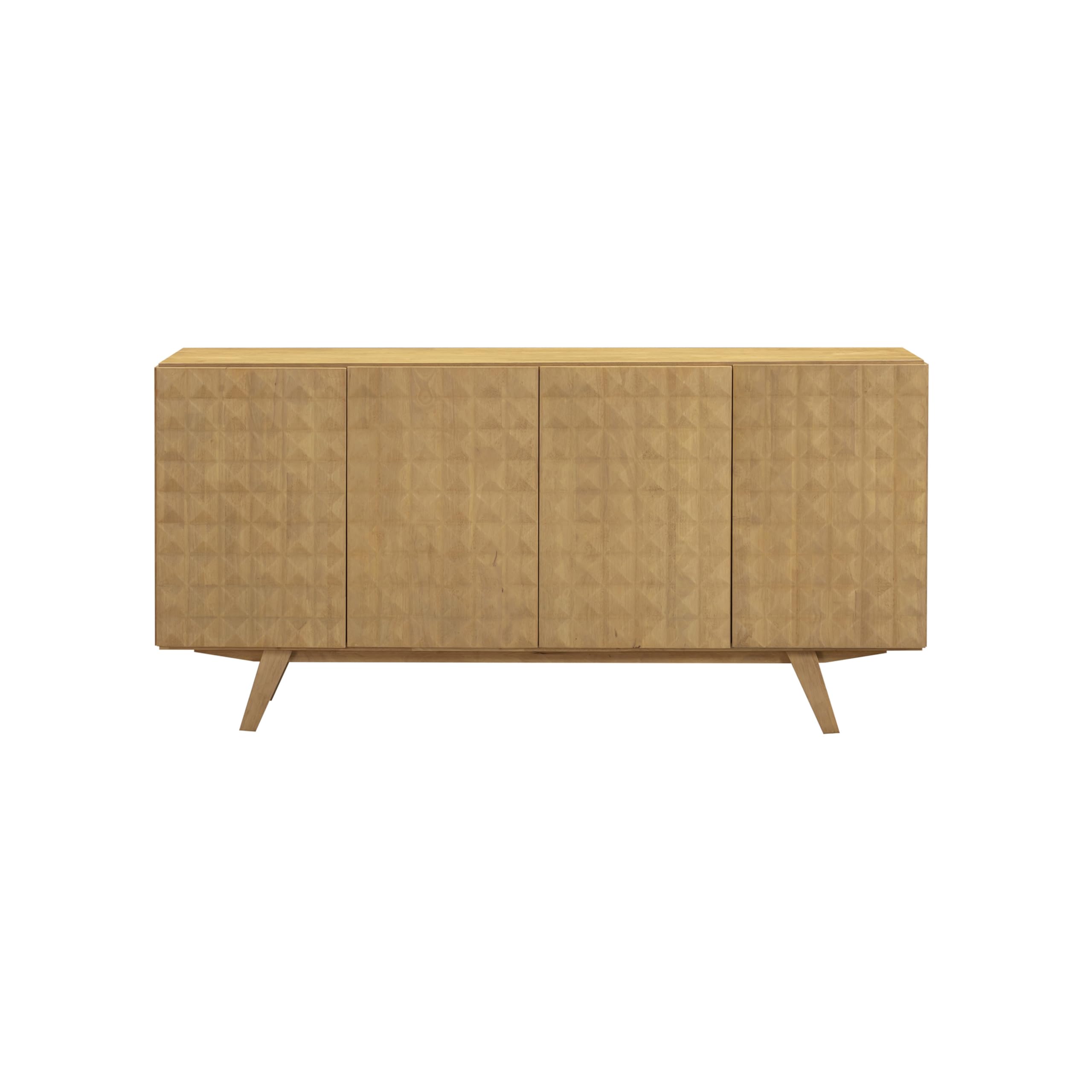 NTC Sapa Mid-Century Modern Solid Wood Sideboard – 4-Door Accent Buffet Cabinet with Carved Geometric Fronts, for Living Room, or Entryway, Effortless Assembly, Sand