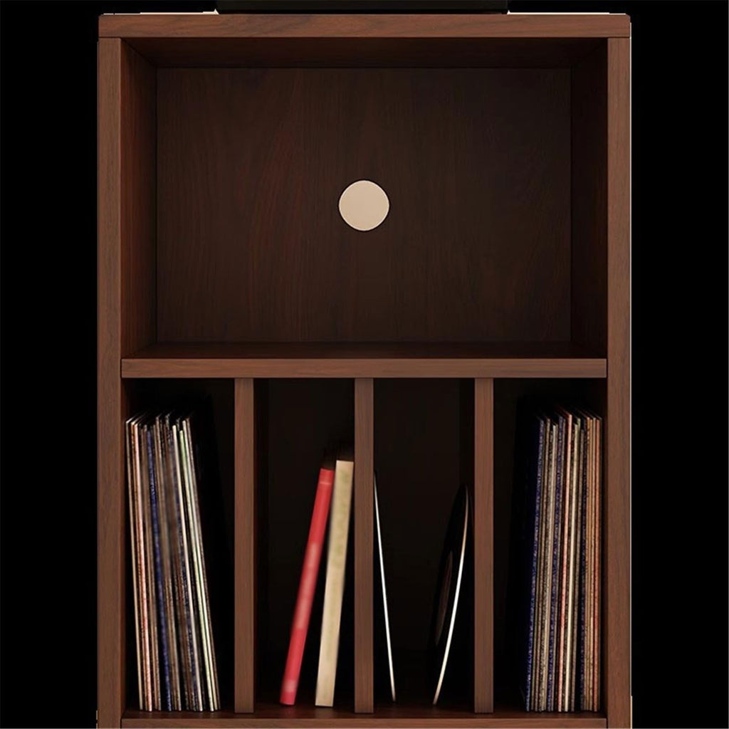 uP9sF2mD DVD Shelf Organizer Wooden Vinyl Record Low Cabinet with Drawers Storage Unit Display Holder CD Storage Rack(Walnut colour)
