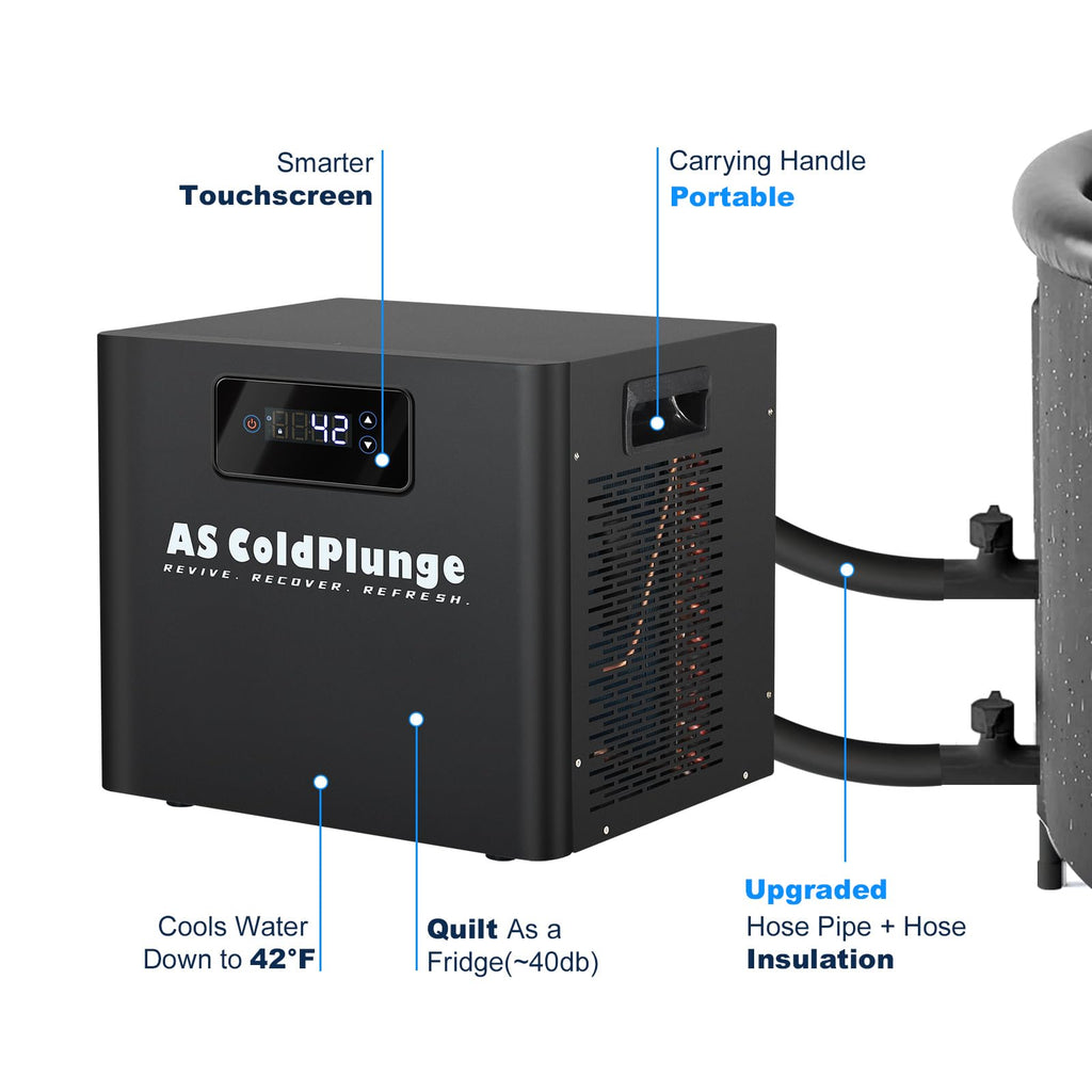 AS ColdPlunge Ice Bath Water Chiller for Cold Plunge Tubs, 1/3 HP Cold Plunge Chiller with Built-in Filter & Pump, Submersible Pump, Insulated Hoses, Ideal for Ice Bath Cold Therapy Recovery 110V