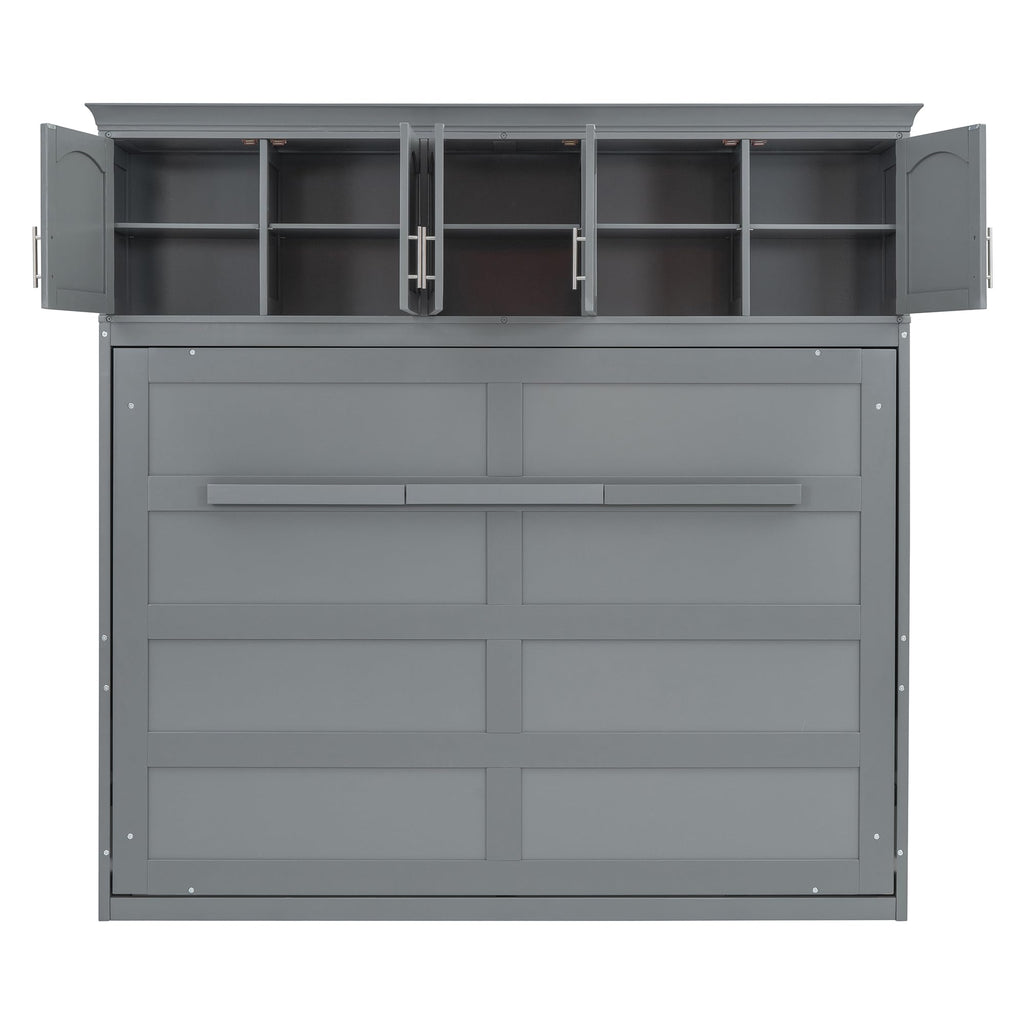 Ball & Cast Queen Size Murphy Bed Wall Cabinet Bedframe,can be Folded,Hideaway Chest with Top Storage Lockers,Wood Platform Furniture for Guest Room,Study,Office,Gray