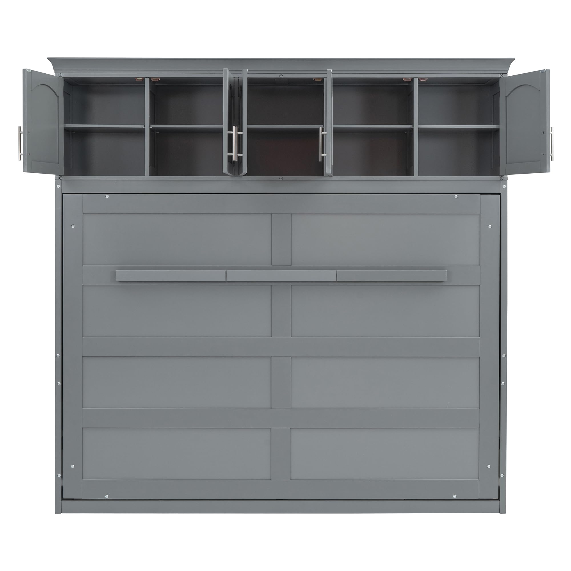 Ball & Cast Queen Size Murphy Bed Wall Cabinet Bedframe,can be Folded,Hideaway Chest with Top Storage Lockers,Wood Platform Furniture for Guest Room,Study,Office,Gray