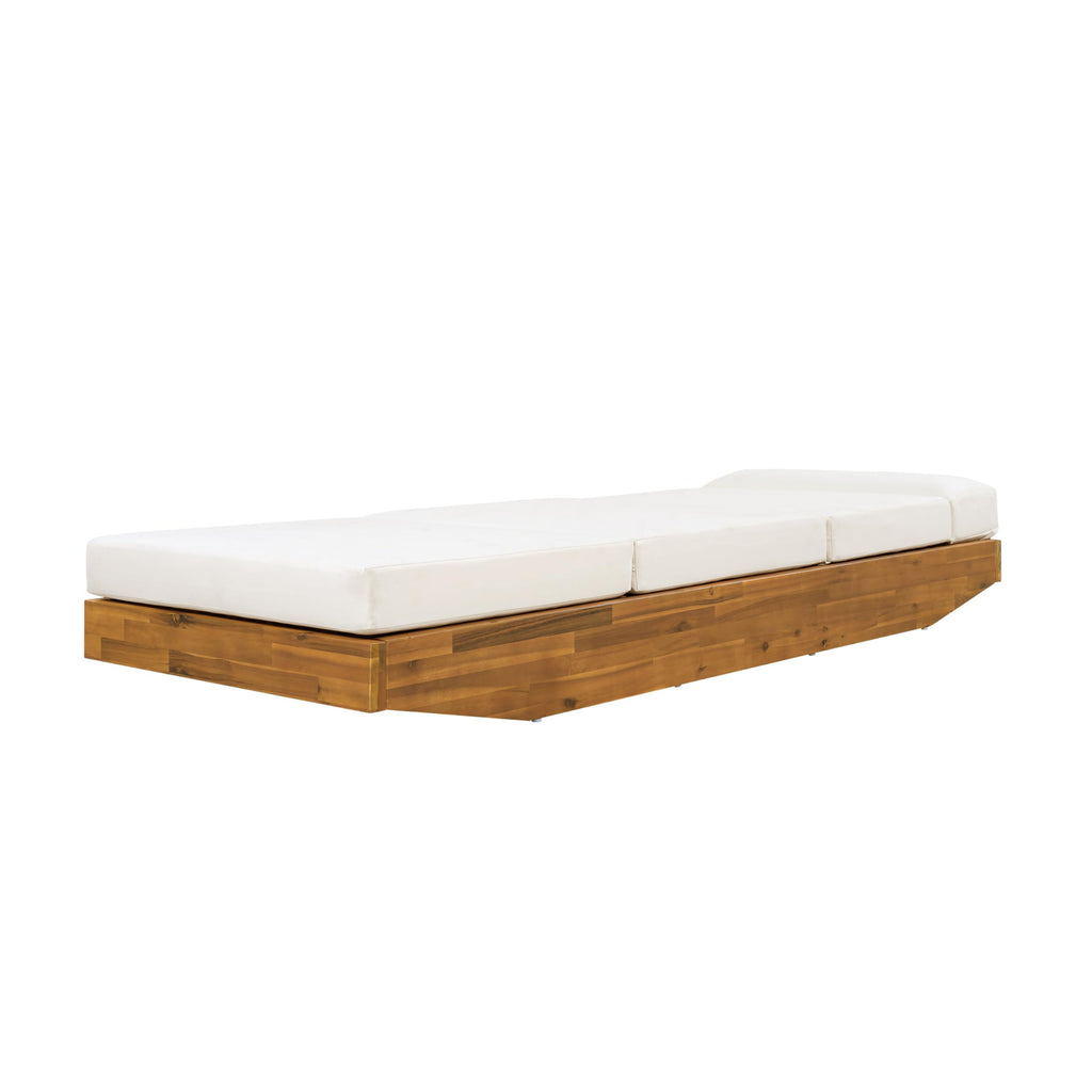 Modern Acacia Wood Outdoor Chaise Lounge with Cream Water-Repellent Cushion & Integrated Headrest, Adjustable & Foldable Design for Patio, Poolside, Garden