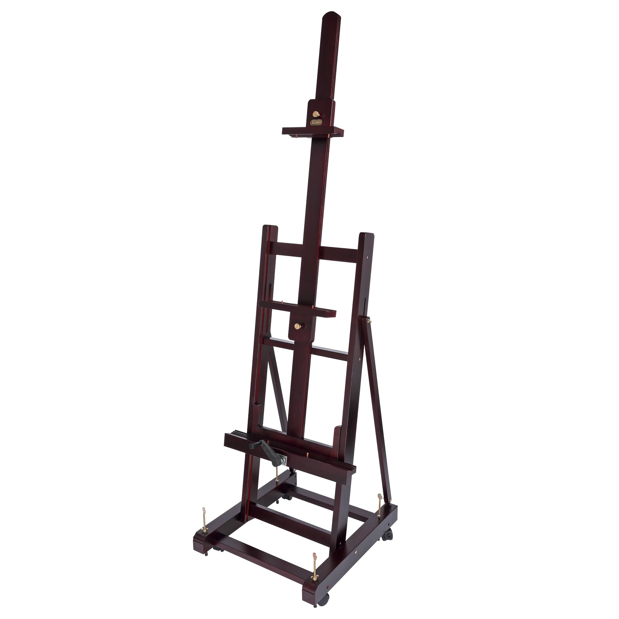 SoHo Urban Artist Pro Table Easel - Wooden Easel with Mahogany Finish, Adjustable Height to 100", Holds Canvases Up to 64", Tabletop Easels for Painting with Crank System and Casters