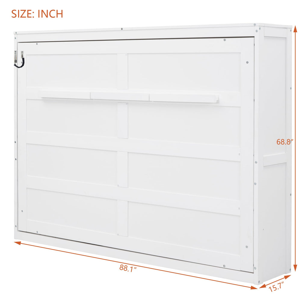 Merax Modern Farmhouse Solid Wood Murphy Bed Chest/Space Saving/Wood Slat Support/Queen,White