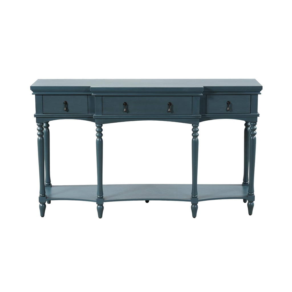 Christopher Knight Home Cally Wood Console Table with Drawers & Bottom Shelf, Narrow Entryway Table with Turned Roman Legs, Traditional Rectangular Wall Table for Living Room Study Hallway, Blue