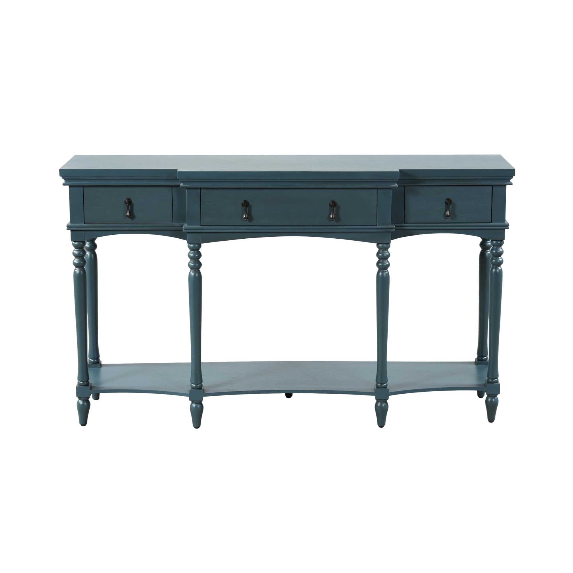 Christopher Knight Home Cally Wood Console Table with Drawers & Bottom Shelf, Narrow Entryway Table with Turned Roman Legs, Traditional Rectangular Wall Table for Living Room Study Hallway, Blue