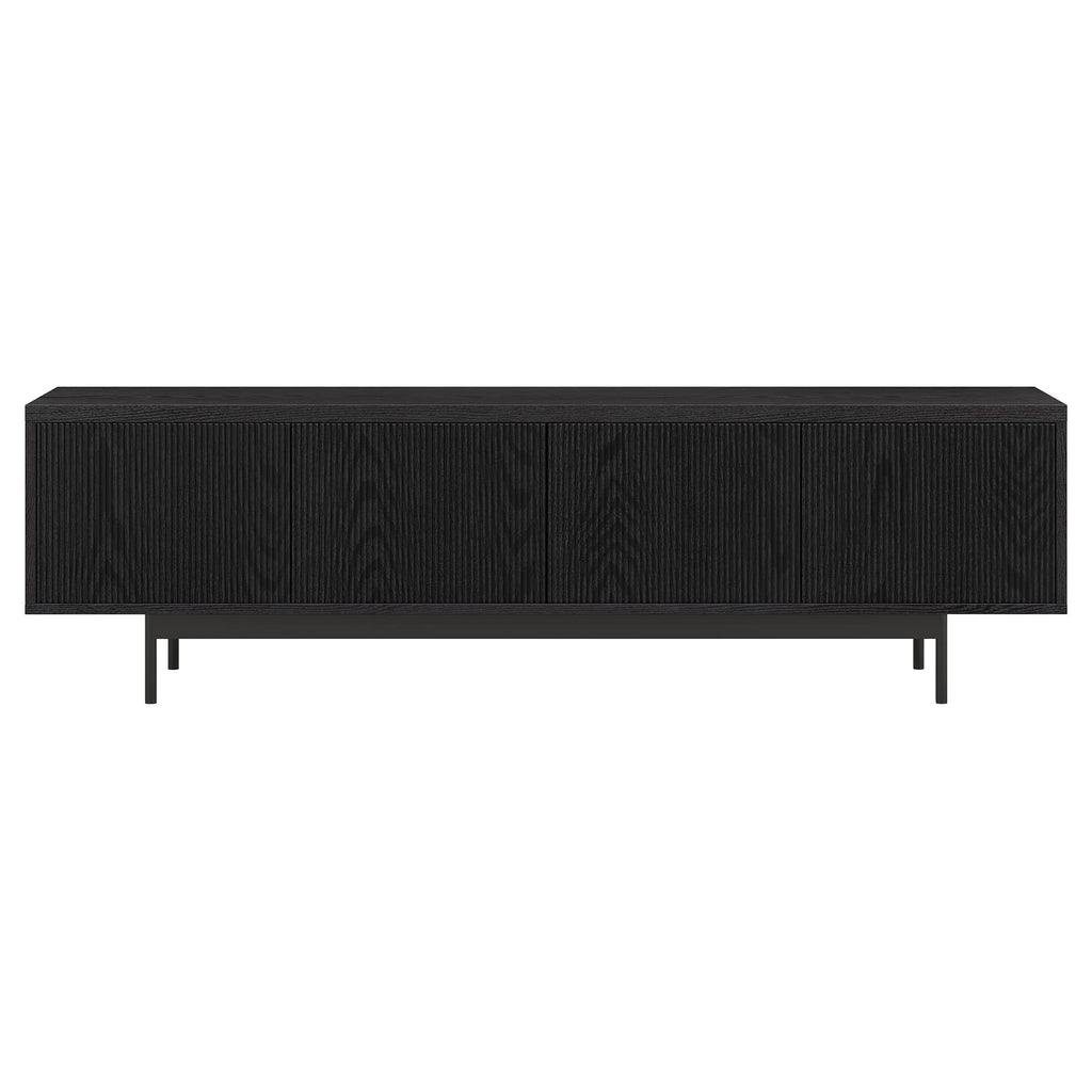 Henn&Hart Fluted TV Stand for TVs up to 75" with 2 Open-Concept Ribbed Storage Cabinets for Living Room, Family Room, or Office, Natural Black