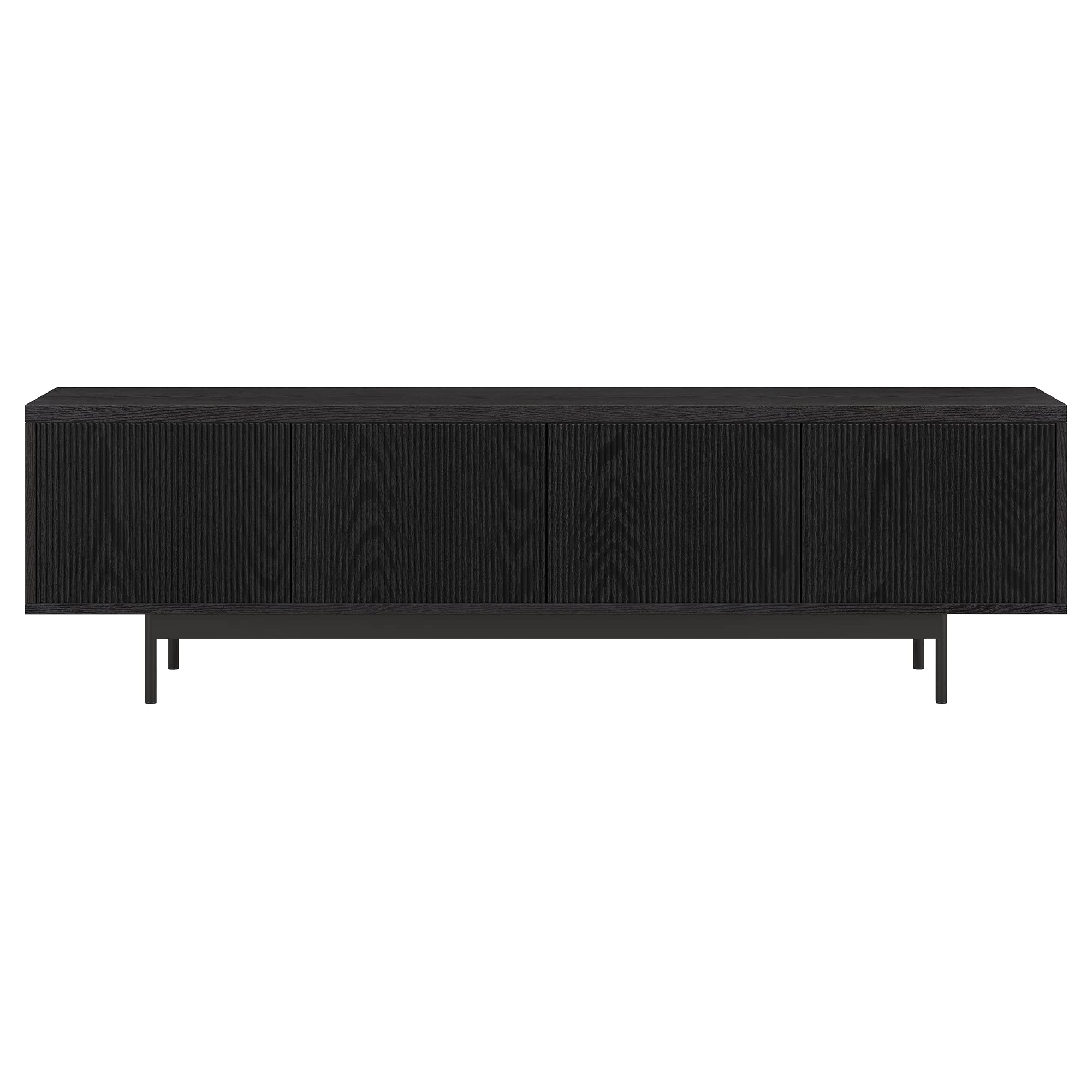 Henn&Hart Fluted TV Stand for TVs up to 75" with 2 Open-Concept Ribbed Storage Cabinets for Living Room, Family Room, or Office, Natural Black