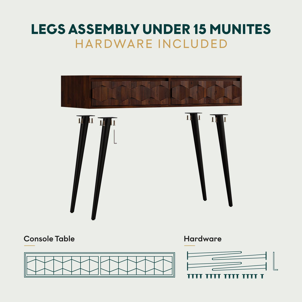 Bme Console Modern Mid-Century 2 Drawers, Unique Geometric Design Sofa Table for Entryway, Hallway, Living Room, Walnut