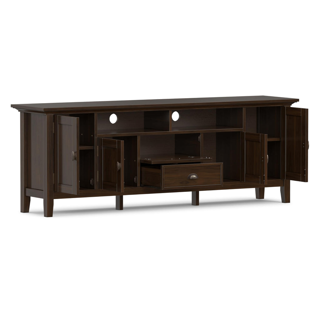 SIMPLIHOME Redmond TV Stand - 72 inch Wide Solid Wood Media Console in Brunette Brown, Transitional Entertainment Center for Living Room for TVs up to 80 Inches with Drawers and Cable Management