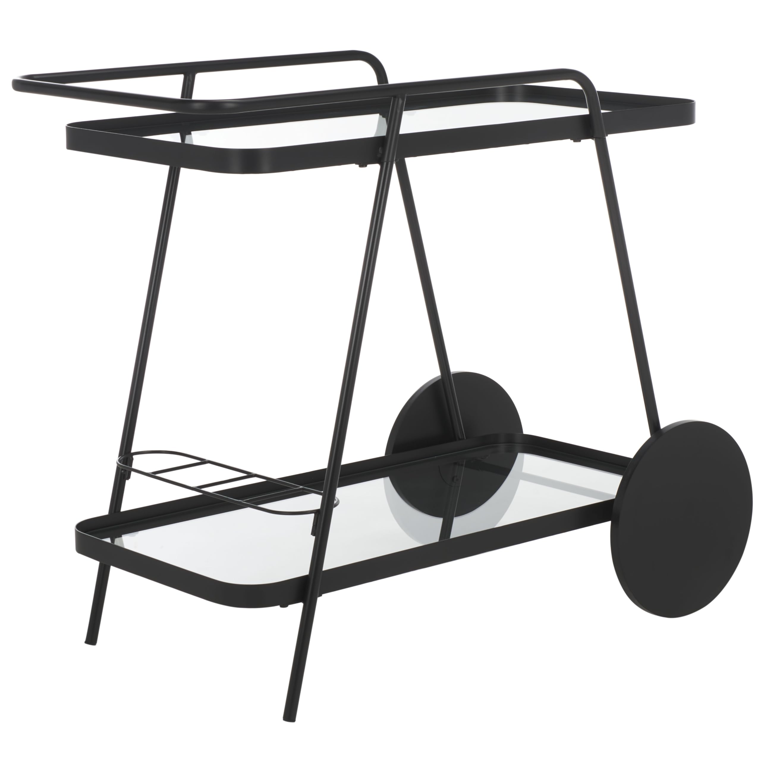 SAFAVIEH Home Collection Zunia Black/Clear Glass 2-Tier Bar Cart with Wheels