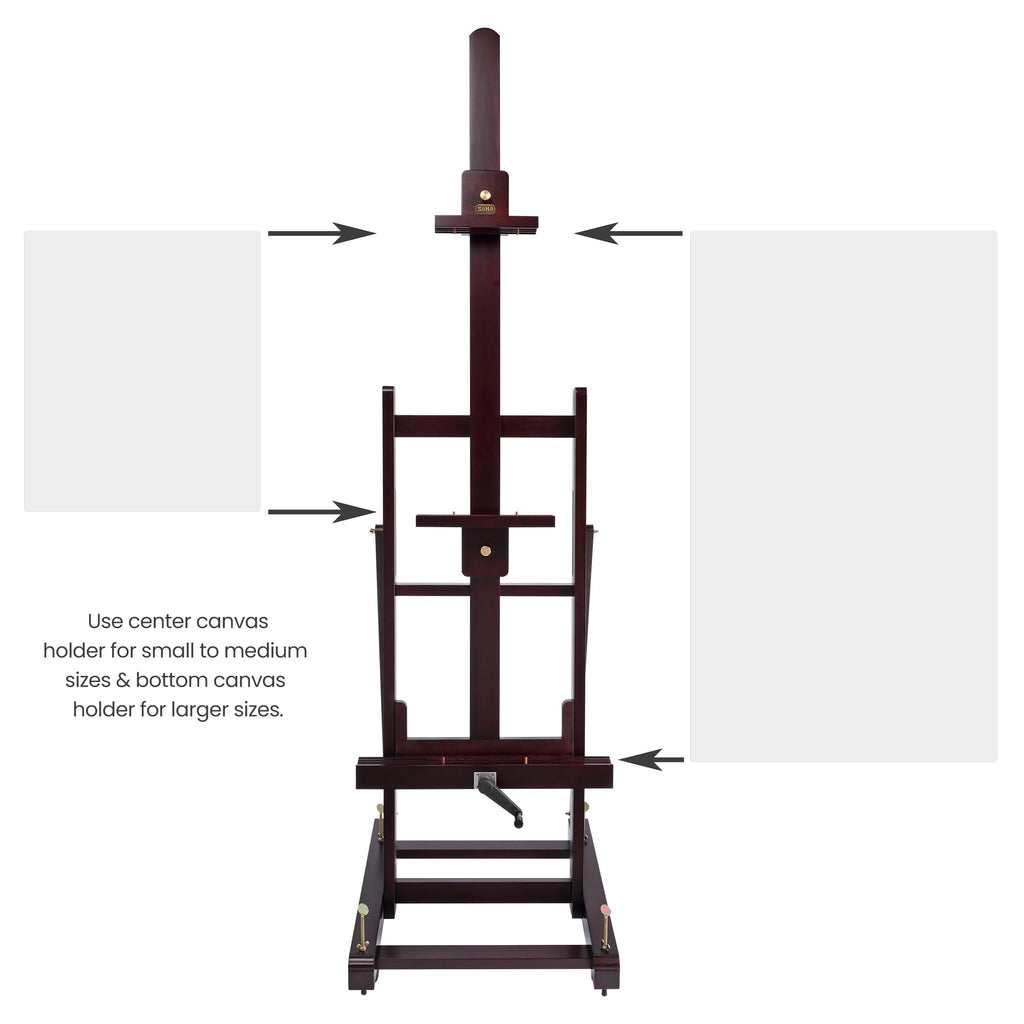 SoHo Urban Artist Pro Table Easel - Wooden Easel with Mahogany Finish, Adjustable Height to 100", Holds Canvases Up to 64", Tabletop Easels for Painting with Crank System and Casters