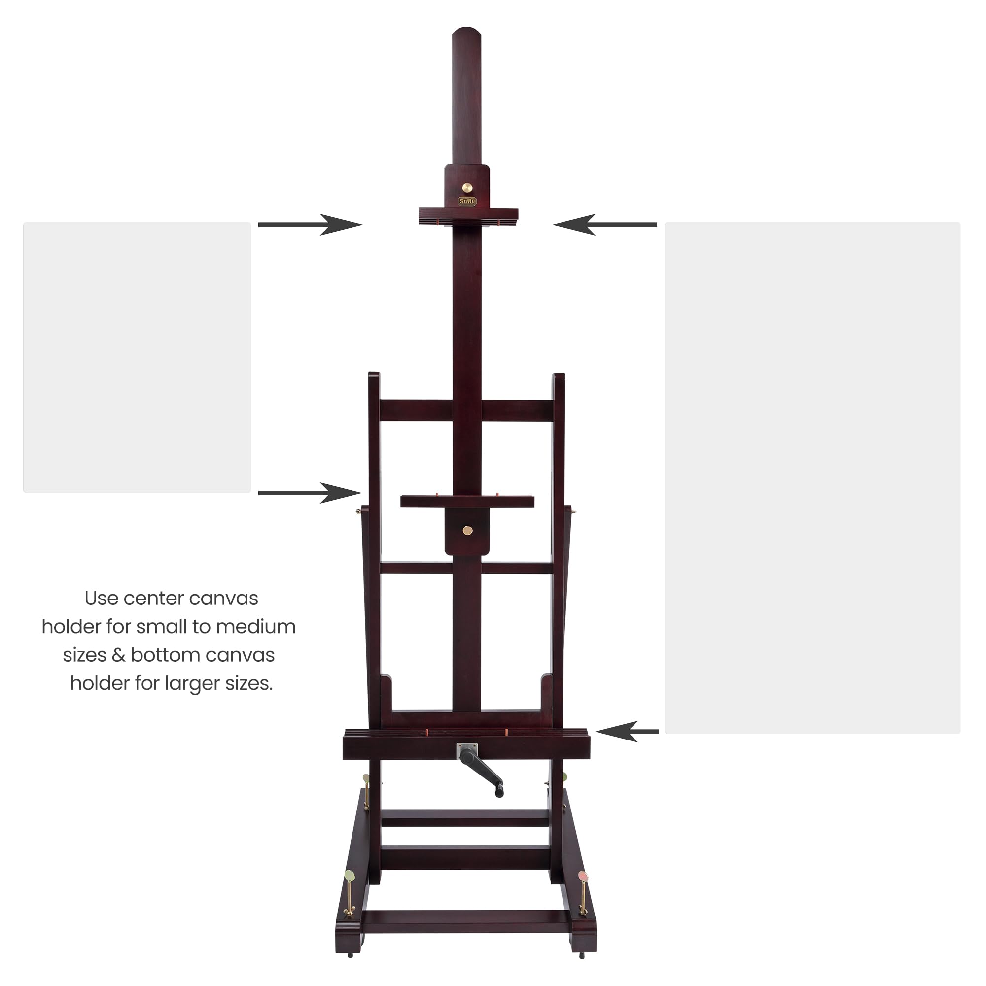 SoHo Urban Artist Pro Table Easel - Wooden Easel with Mahogany Finish, Adjustable Height to 100", Holds Canvases Up to 64", Tabletop Easels for Painting with Crank System and Casters