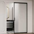 40" x 87" Frosted Glass Barn Door, Concealed Sliding Barn Door with Soft Close, Waterproof Modern Sliding Door for Bathroom/Kitchen Privacy, 5/16"(8mm) Tempered Glass, Fits 28"-36"W x 72"-85"H, Black