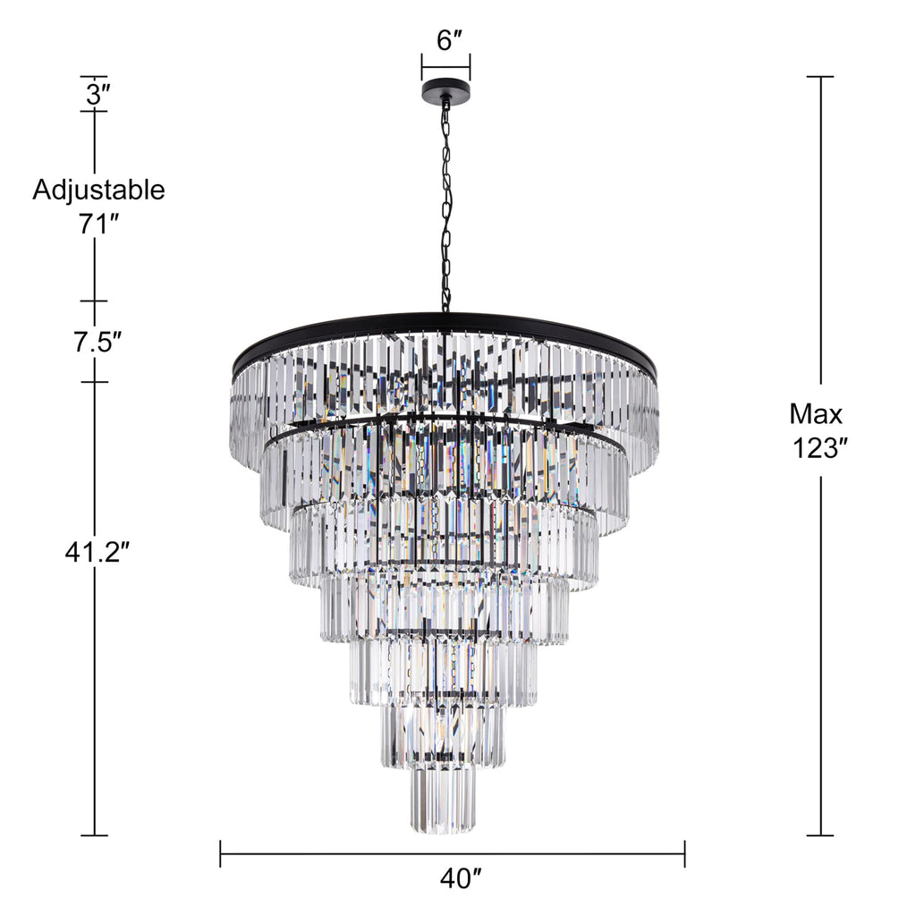 TOCHIC Large Crystal Chandelier for High Ceiling, 40 inch 7-Tier Modern Black Crystal Chandeliers Lighting Fixture, Round Light for Entryway Staircase Foyer Living Dining Room (Black, 40 Inches)