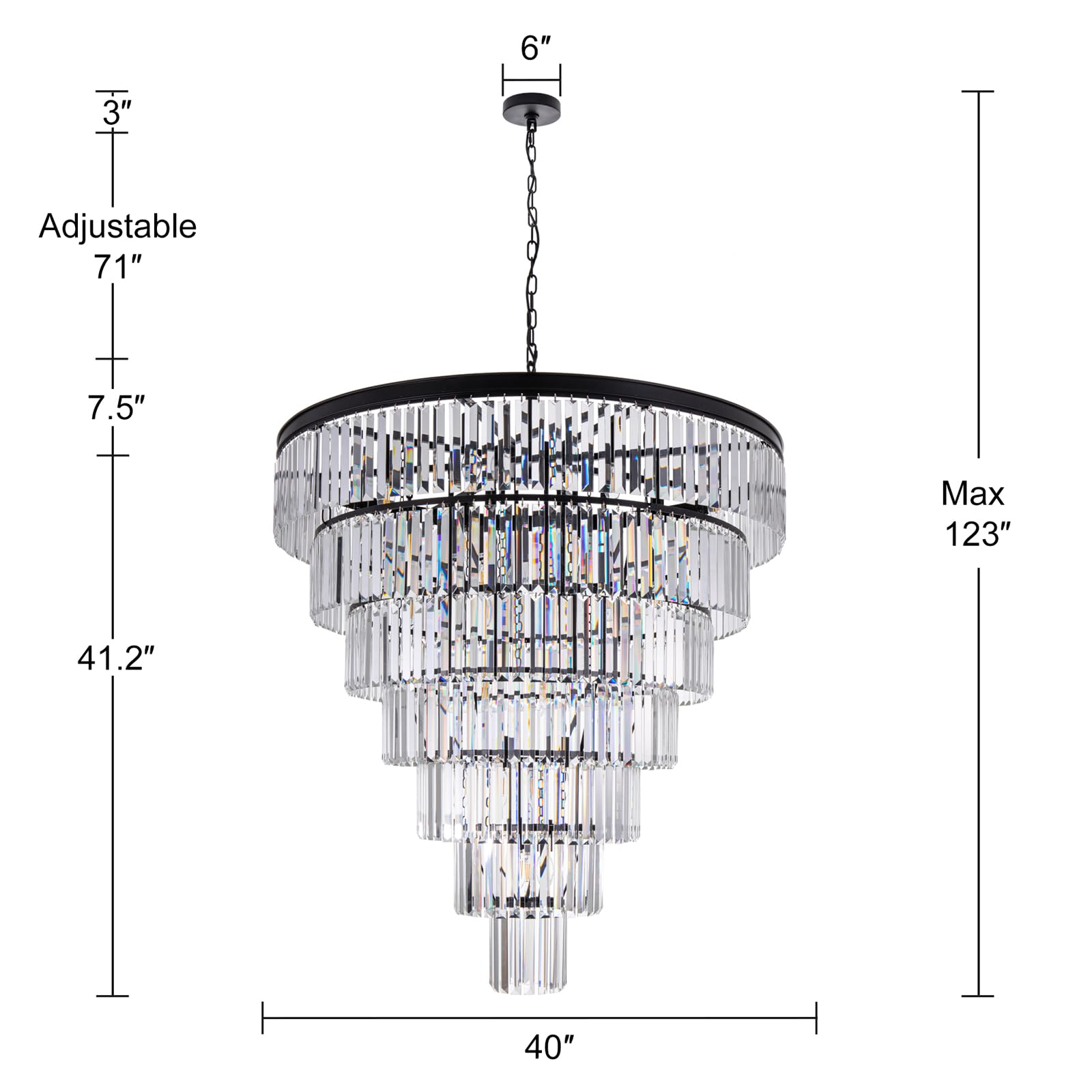 TOCHIC Large Crystal Chandelier for High Ceiling, 40 inch 7-Tier Modern Black Crystal Chandeliers Lighting Fixture, Round Light for Entryway Staircase Foyer Living Dining Room (Black, 40 Inches)